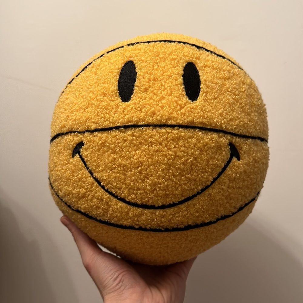 Smiley Basketball Fleece Pillow - Yellow, 10”